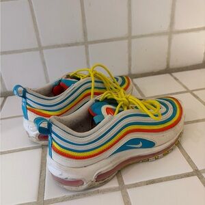 Nike Kids' / women’s 6.5 Air Max 97 Rainbow Sneakers - White/Blue/Yellow
